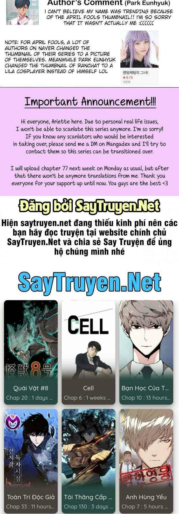 Cô Gái Từ Ứng Dụng Nhắn Tin Ngẫu Nhiên Chapter 76 - Trang 2